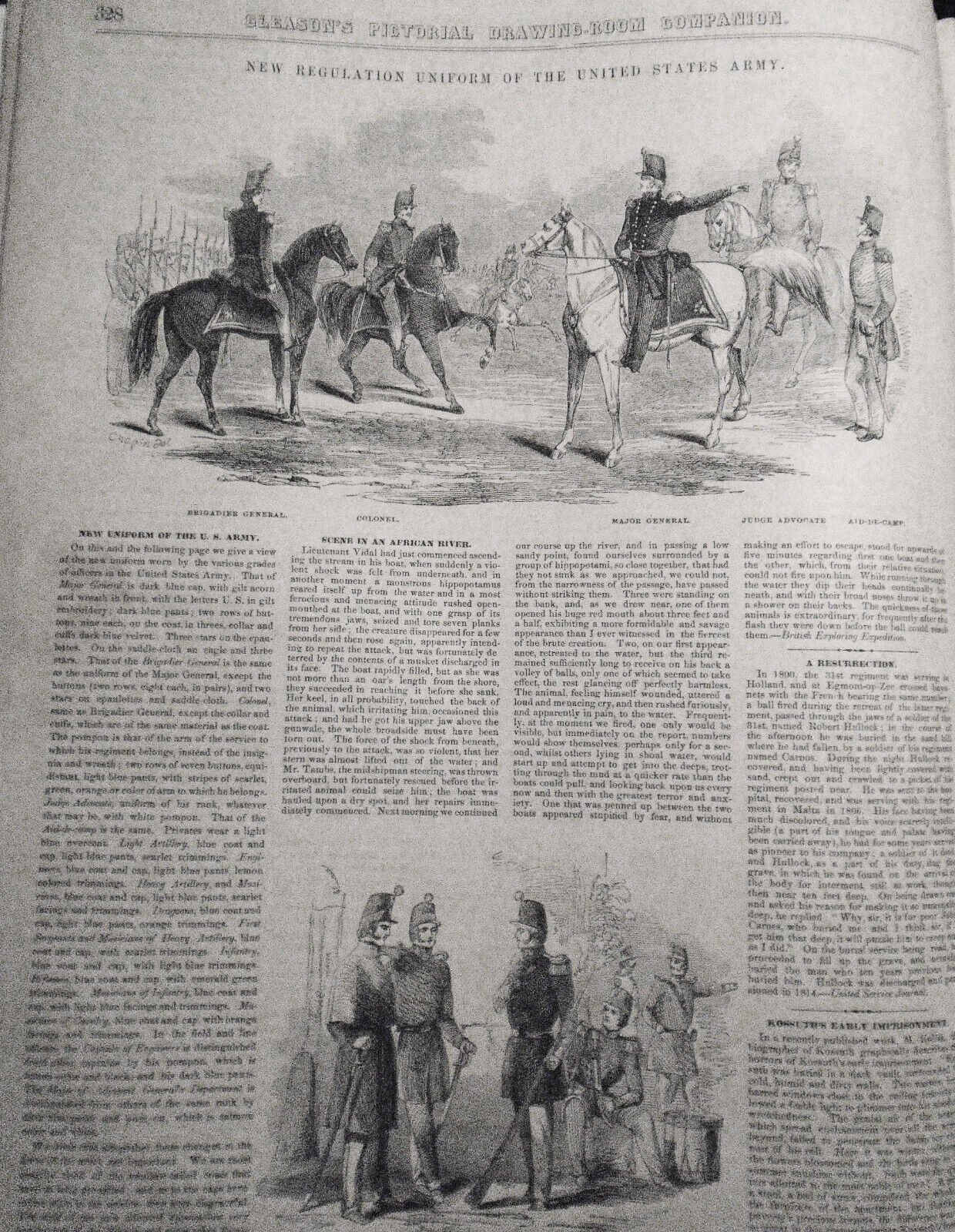 Gleason's Pictorial - Original - May 22, 1852 - 12 Dog Prints; US Army uniforms