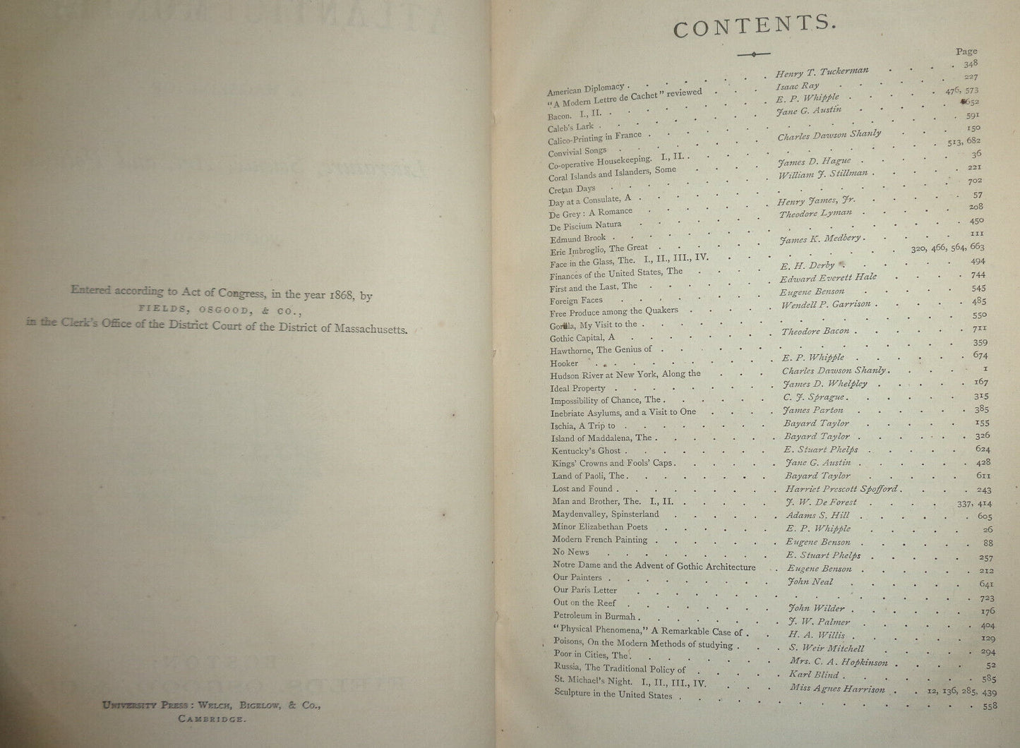 1868 Atlantic Monthly Volume 22 - Notre Dame, Hudson River, Hawthorne, the poor