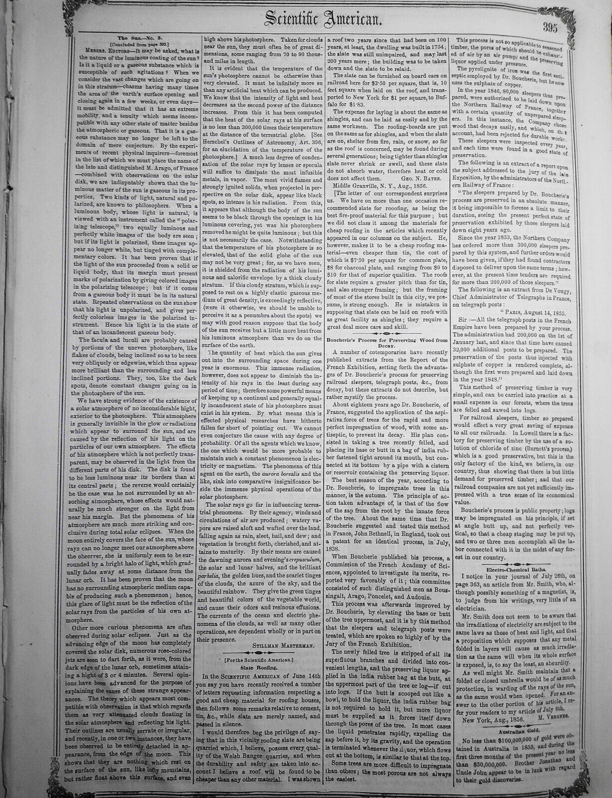 Scientific American, August 23, 1856. Qualifications of Engineers. Patents, etc.