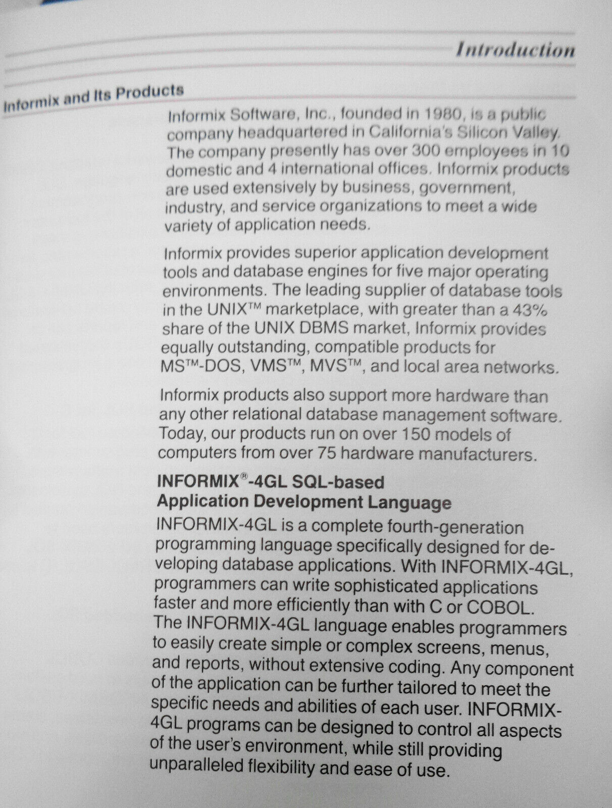 1987 Informix Software Independent Vendor Catalog