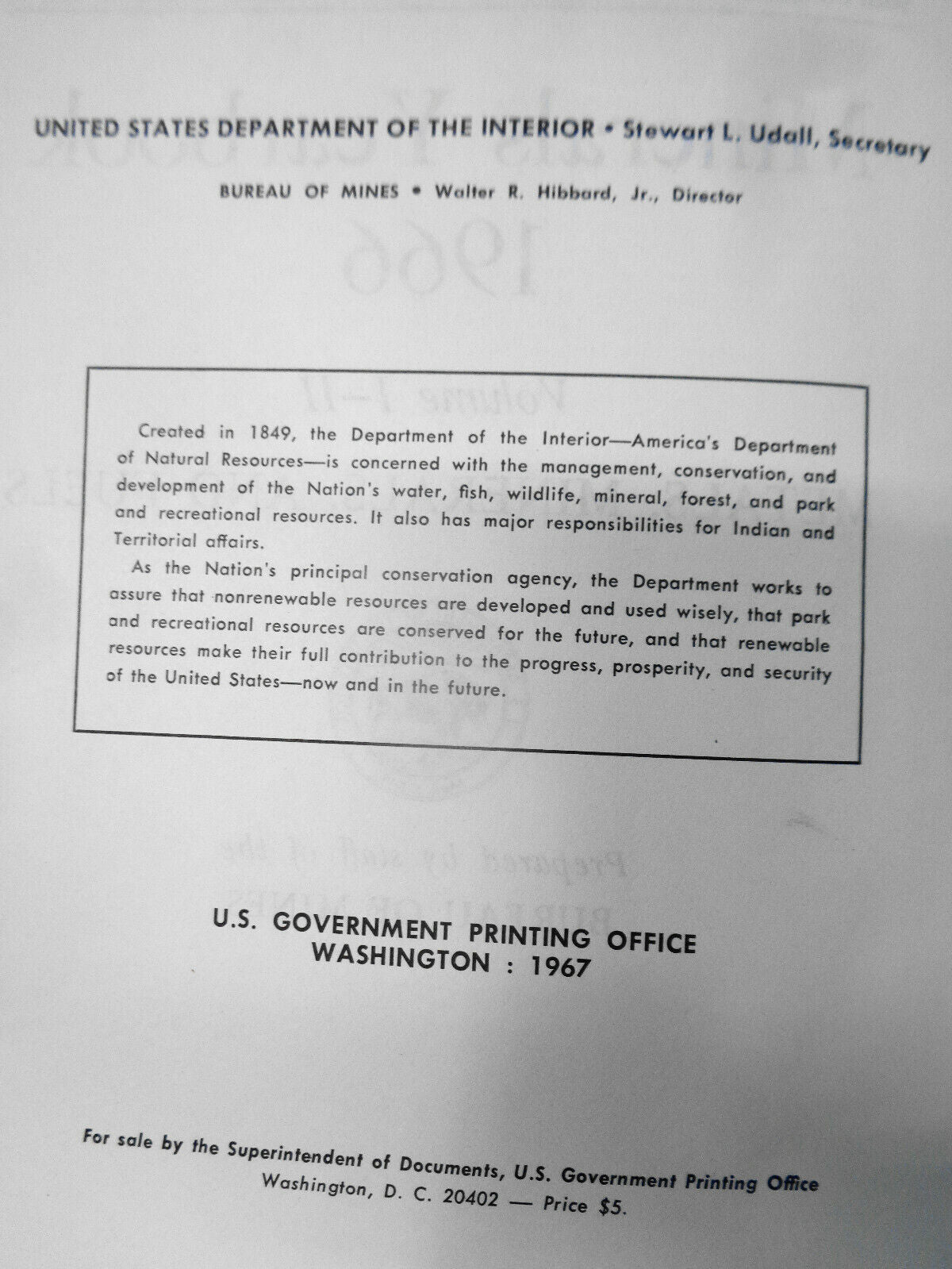 Minerals Yearbook 1966 [Volume I - II in one book] Metals, Minerals, and Fuels