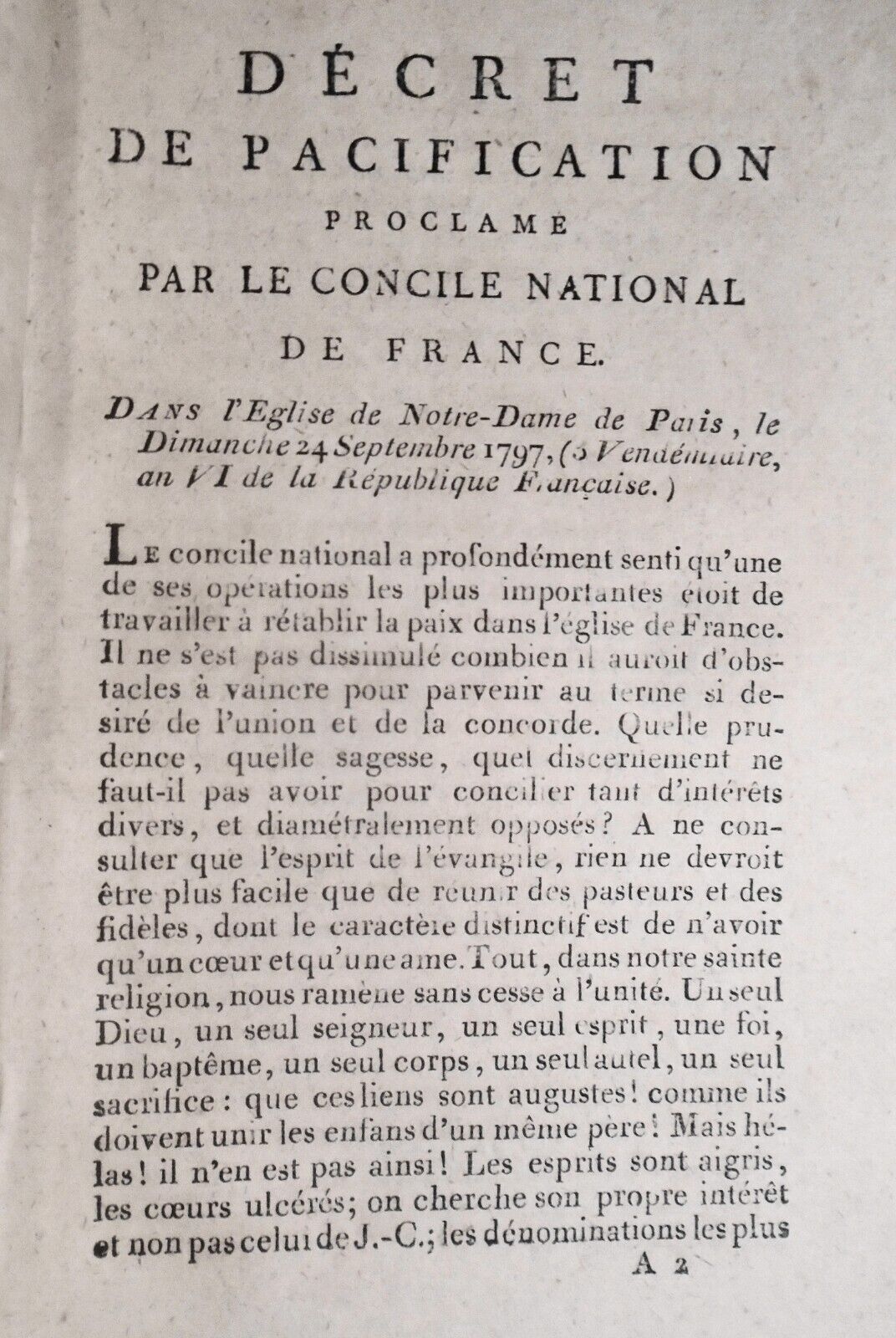 1797 Décret de pacification proclamé par le Concile national de France