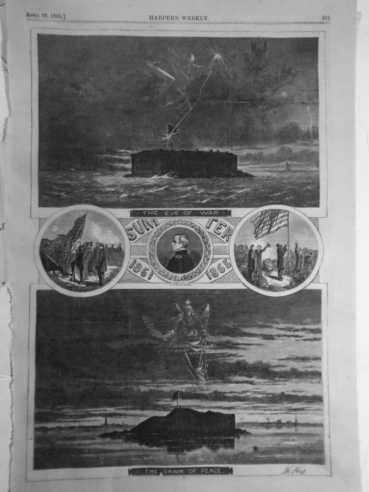 The Eve of War - The Dawn of Peace - Harper's Weekly, April 29, 1865 - Original