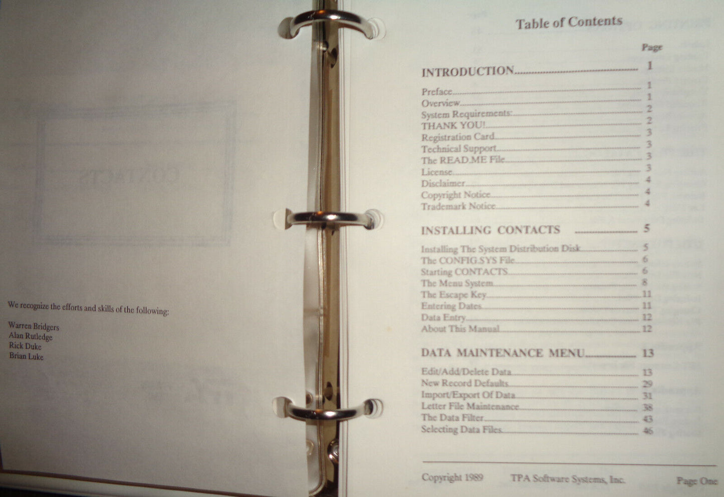 Contacts, by TPA Software Systems 1989. Client management, memberships, mailings