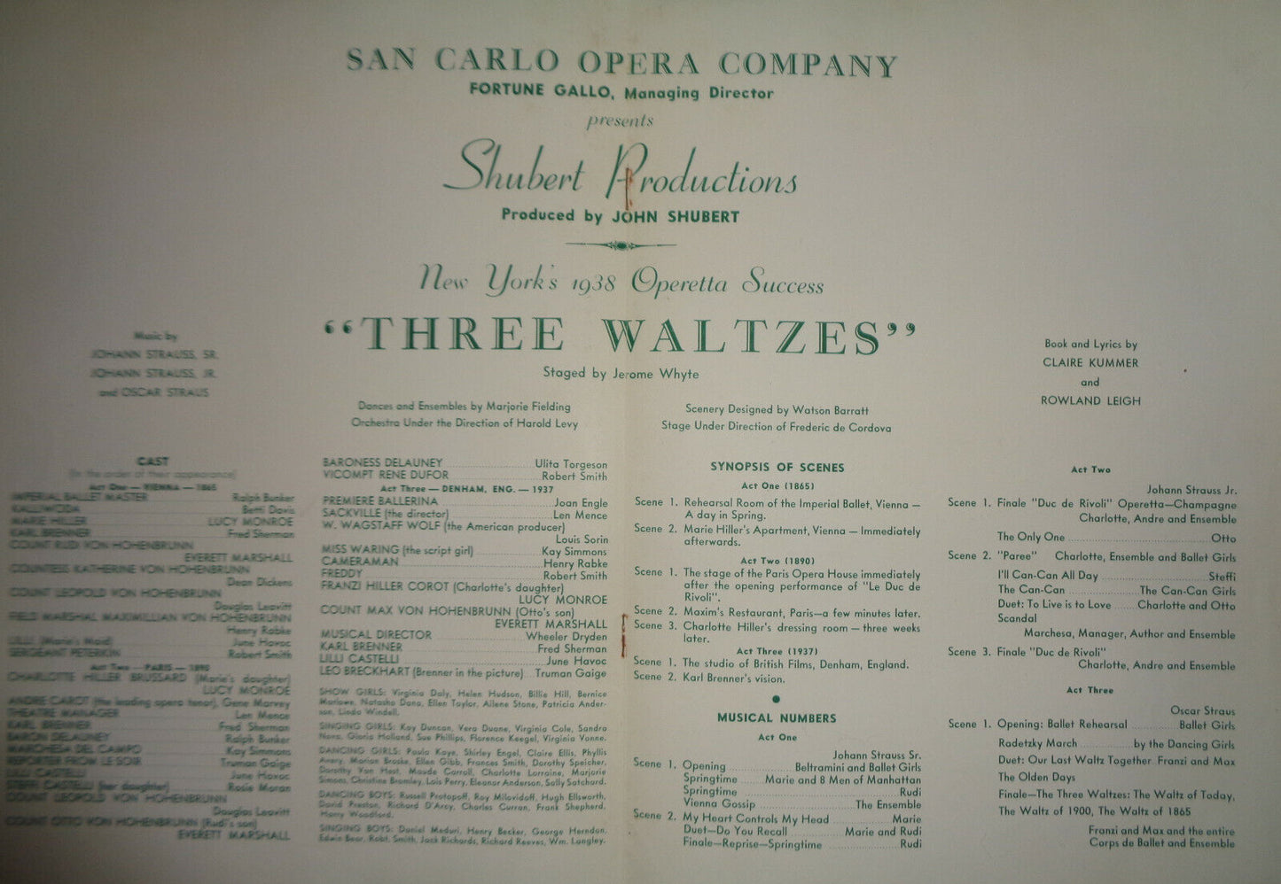 THE THREE WALTZES - SOUVENIR PROGRAM - 1938 JONES BEACH STADIUM - LONG ISLAND