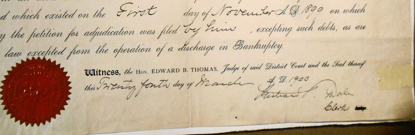 David J. Butler, Adjudged a Bankrupt. Certificate, Richmond,  New York, 1900.