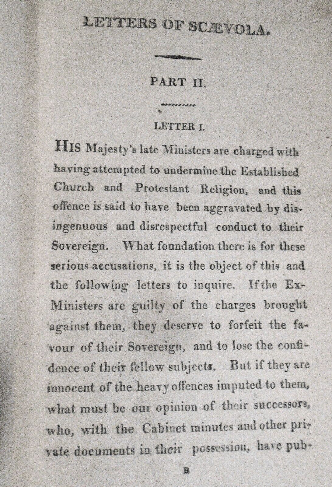 1807 Letters of Scaevola, on the Dismissal of His Majesty's Late Ministers, I&II