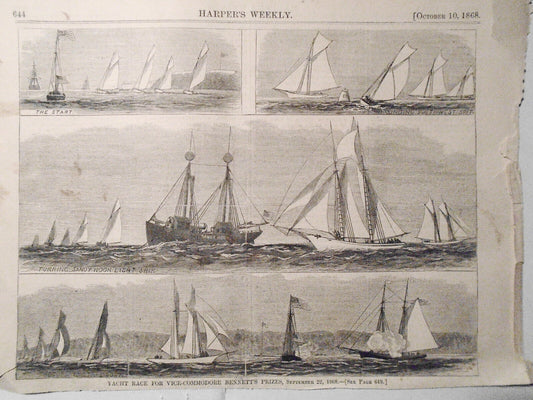 Yacht Race For Vice-commodore Bennett's Prizes. Harper's Weekly October 10, 1868