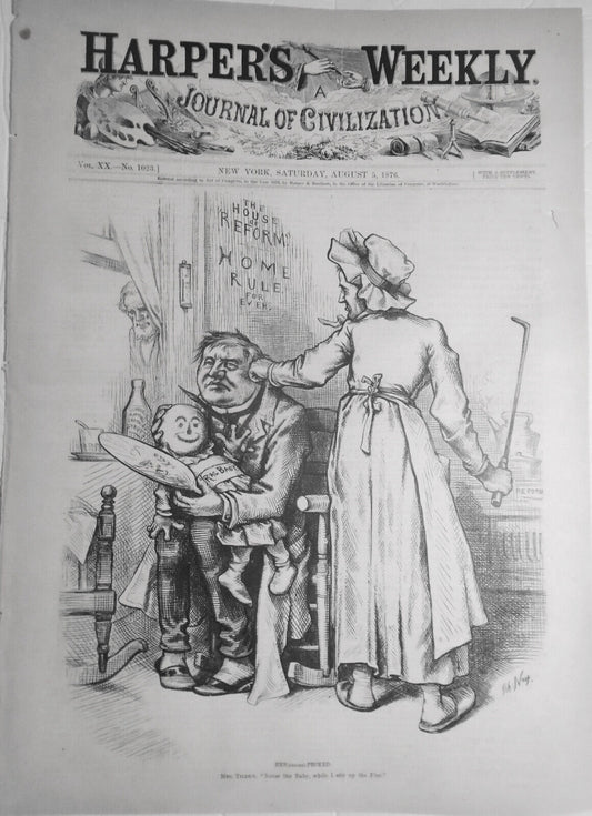 HEN(Dricks)-PECKED - by Thomas Nast, 1876.  Mrs. Tilden: "Nurse the baby..."