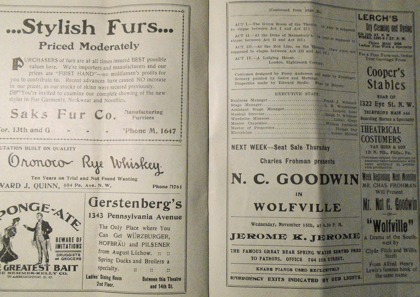 1905 New National Theatre - 2 Programs - Toast of the Town & Wolfville