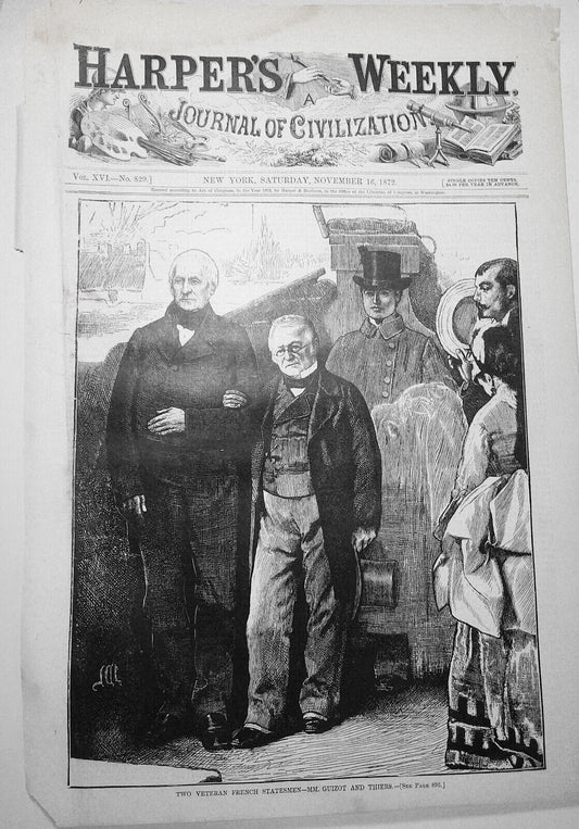 Two Veteran French Statesmen - MM. Guizot and Thiers --  Harper's Weekly, 1872