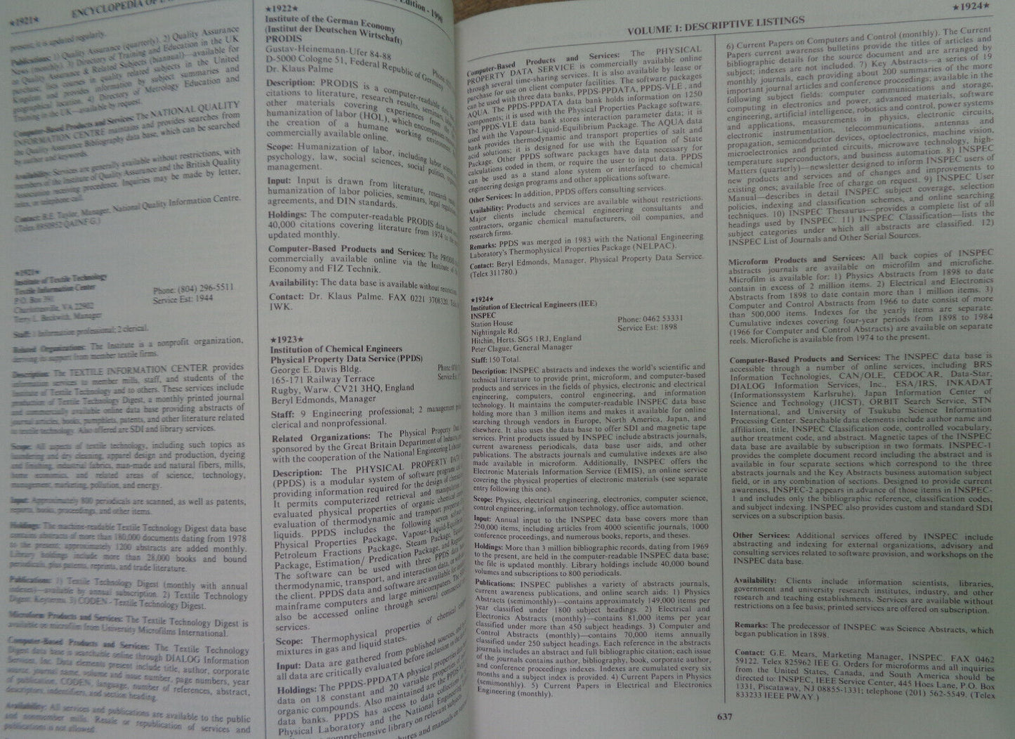 Encyclopedia of Information Systems and Services - 2 Vol Set. Gale Research 1990