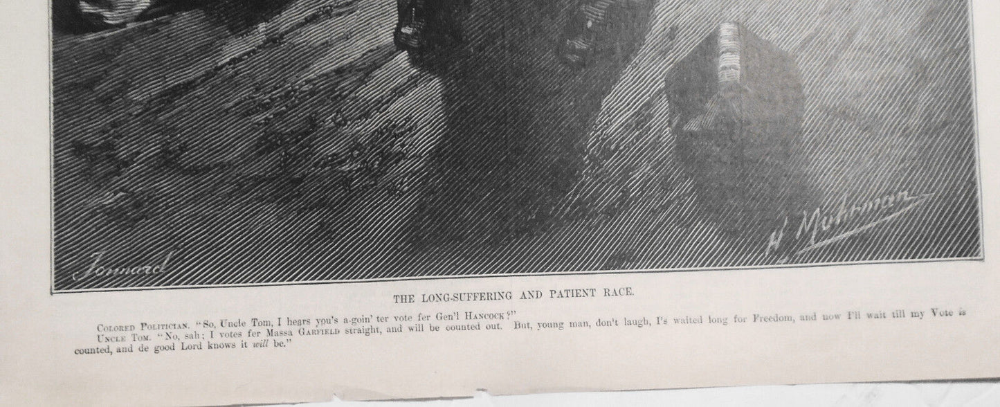 The Long Suffering and Patient Race, by Muhman. Harper's Weekly, Sept. 25, 1880