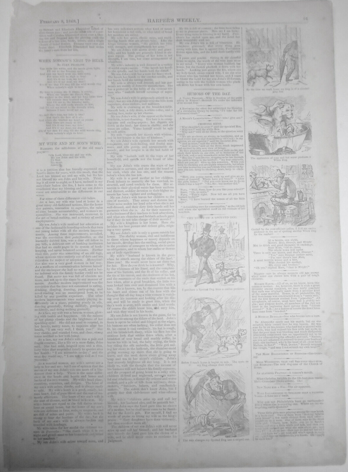 "The Story Of A Pauper" - Harper's Weekly, February 8, 1868