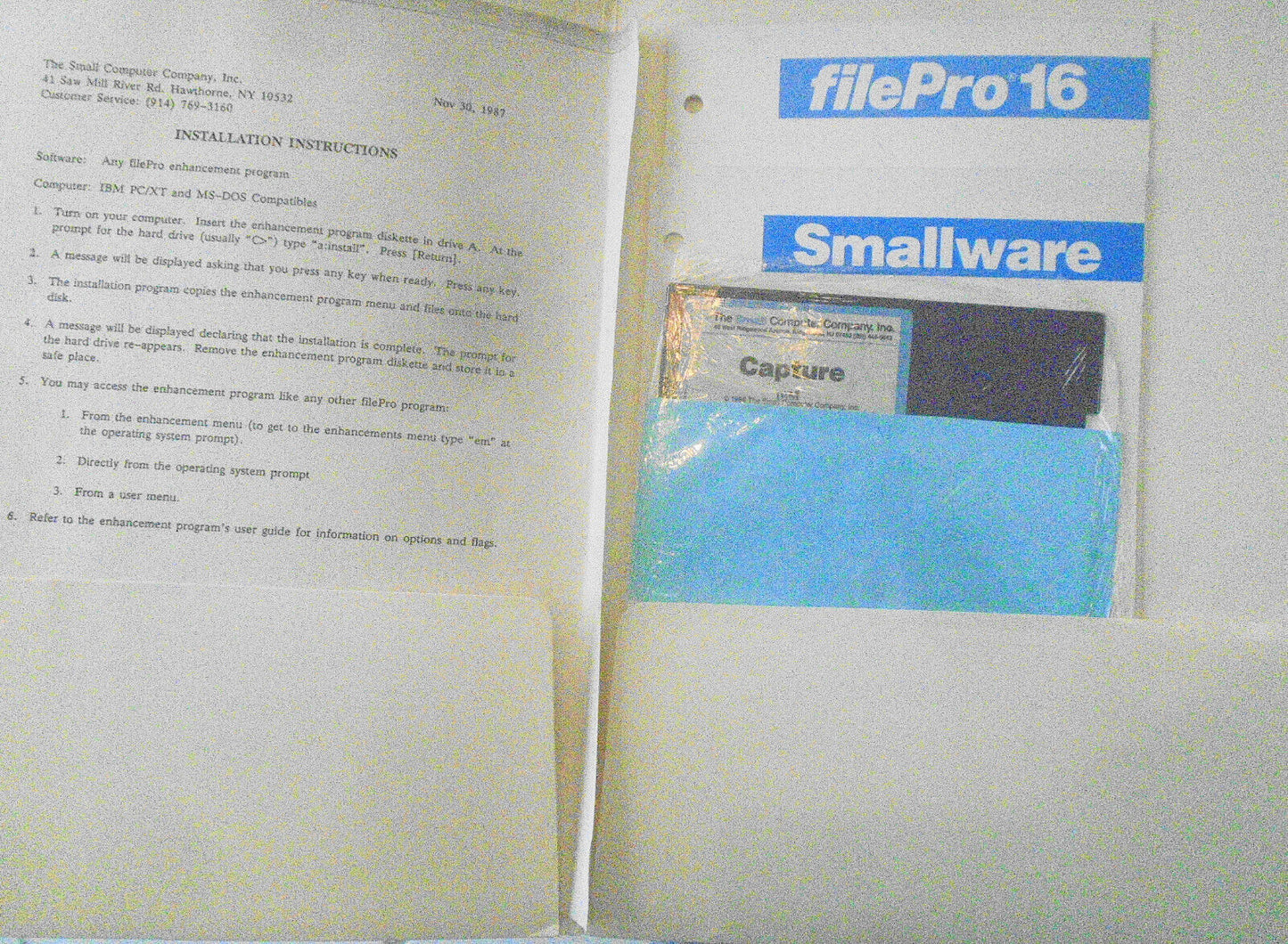 1986 Capture for FilePro  - Converting ASCII Data - User Guide & MSDOS software.