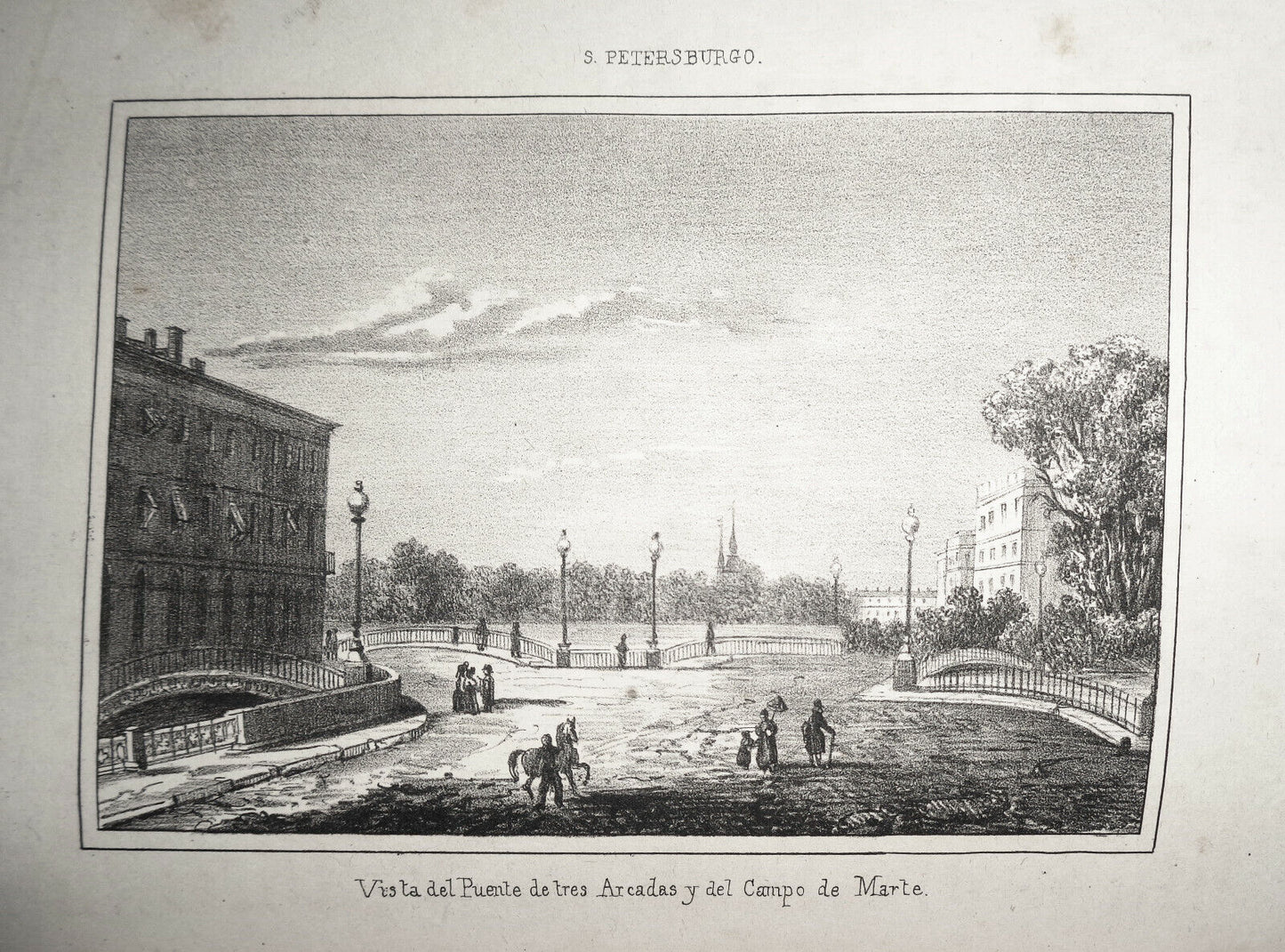 1840 St. Petersburg Vista del Puente de Tres Arcadas y del Campo de Marte