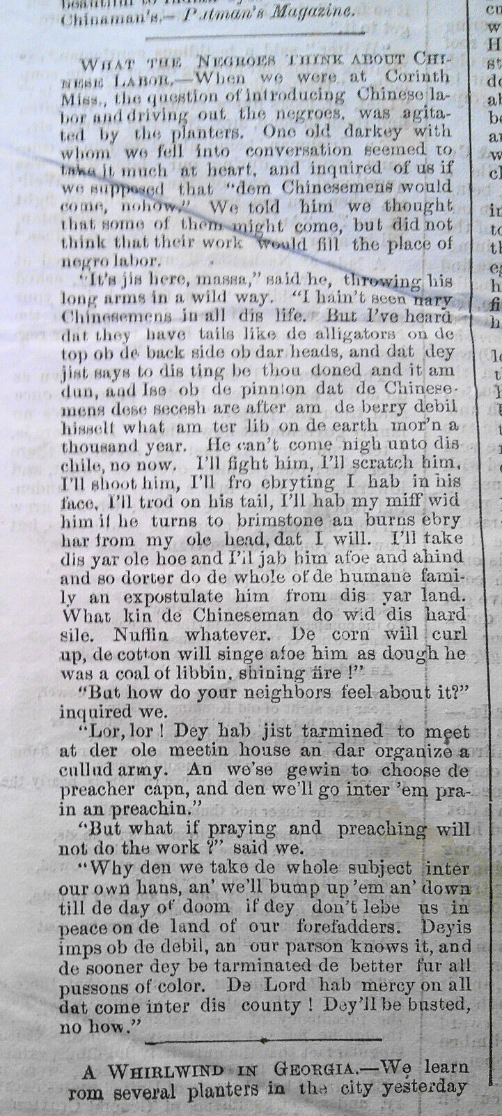 New Lincoln story; Negro on Chinese - Supplement To the Courant, Sept. 11, 1869