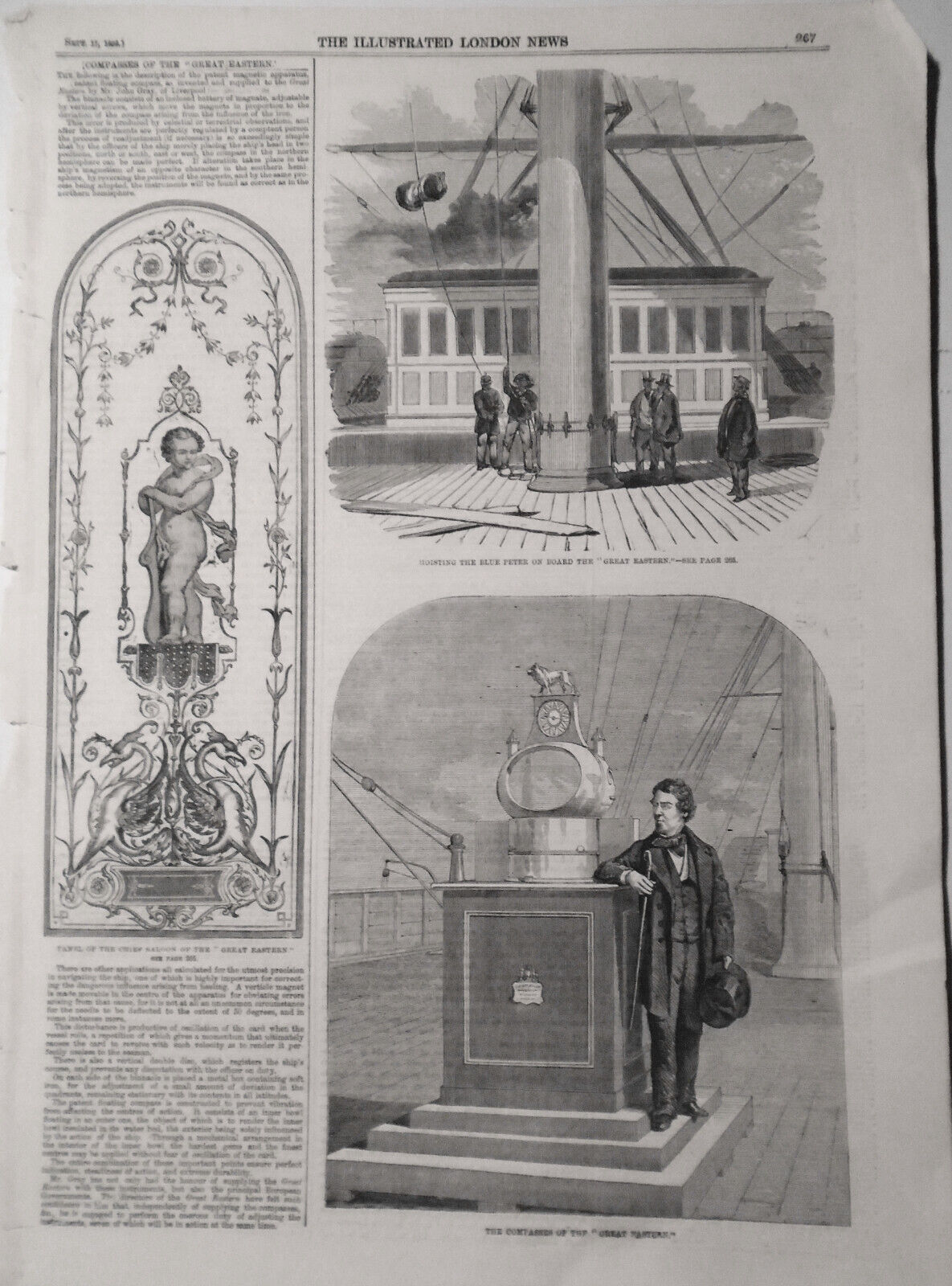 1859 Compasses Of The "Great Eastern"; Hoisting Blue Peter; Panels... 3 prints