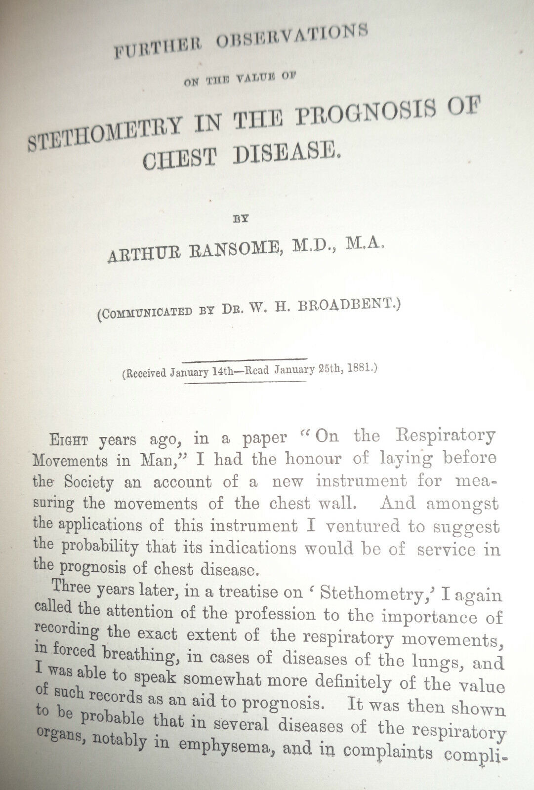 1881 - MEDICO-CHIRURGICAL TRANSACTIONS, ROYAL ... SOCIETY OF LONDON, VOL 64