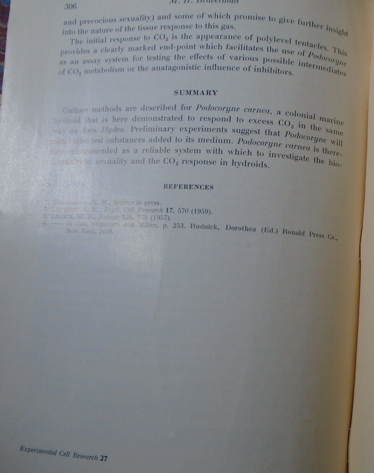 Studies in Hydroid Differentiation, by M. H. Braverman, 1962.