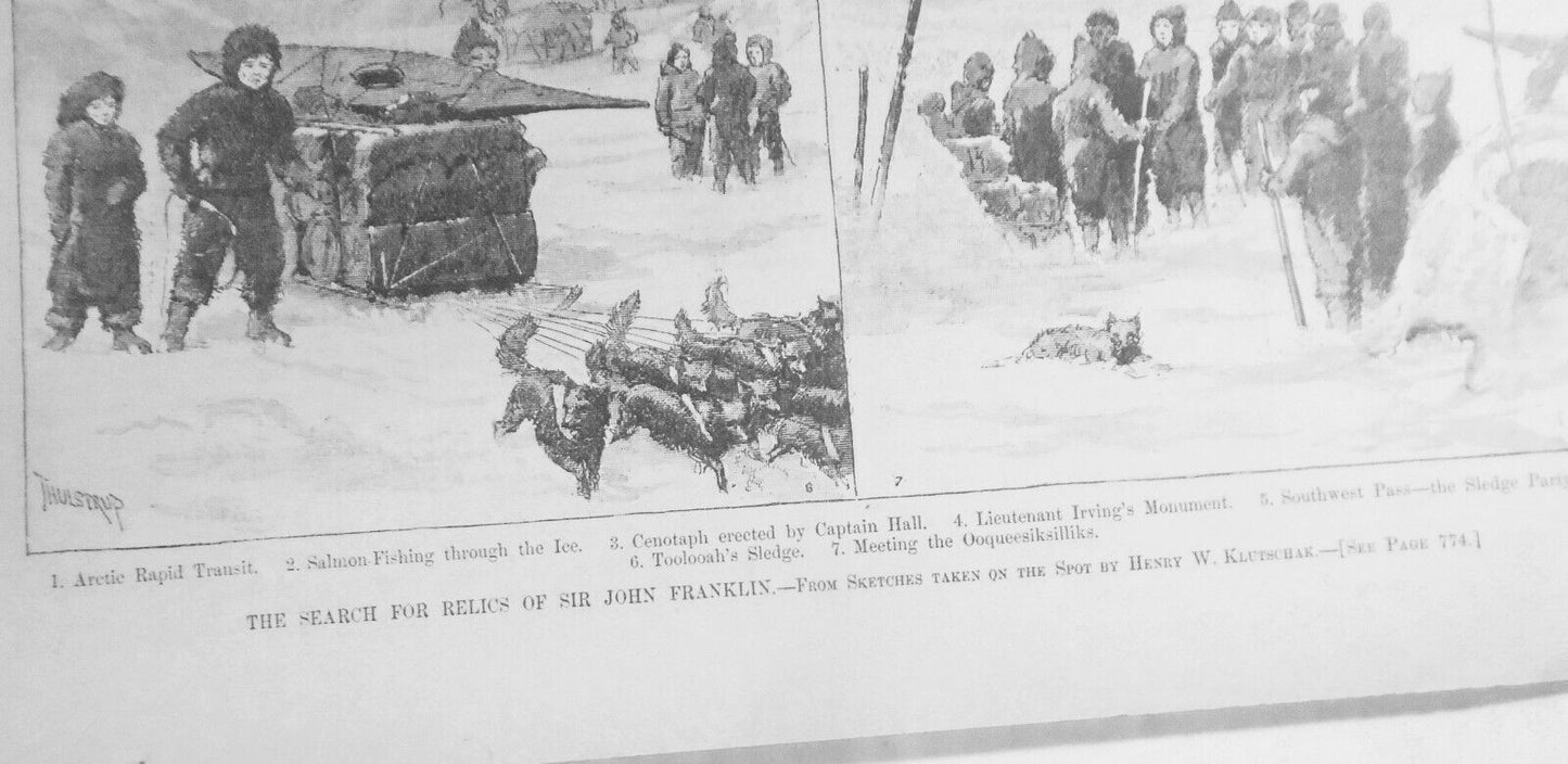 The Search for Relics of Sir John Franklin. ORIGINAL from Harper's Weekly, 1880