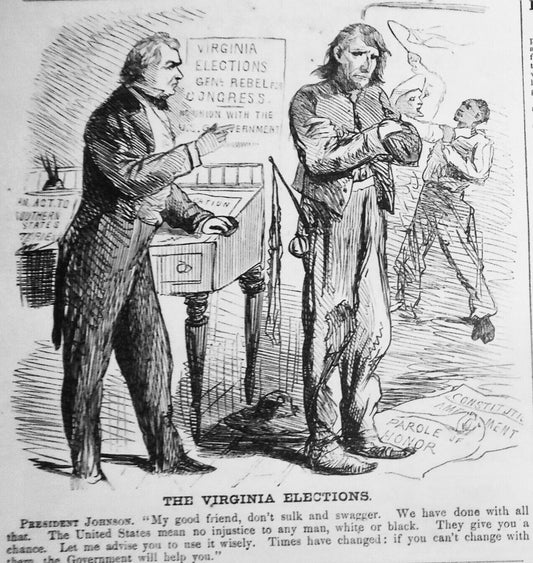 [Racism]  "The Virginia Elections", original cartoon in Harper's Weekly, 1865