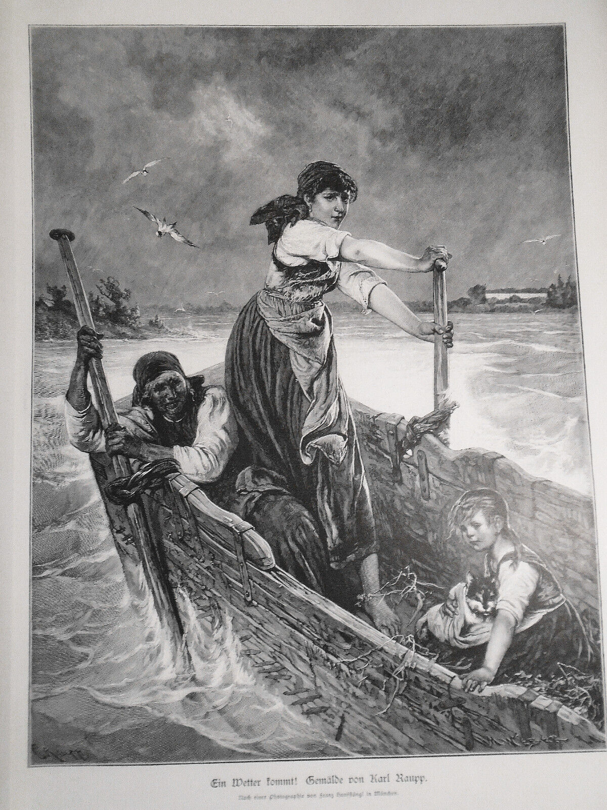 Ein Wetter Kommt, Gemälde von Karl Raupp --  1884 Original print