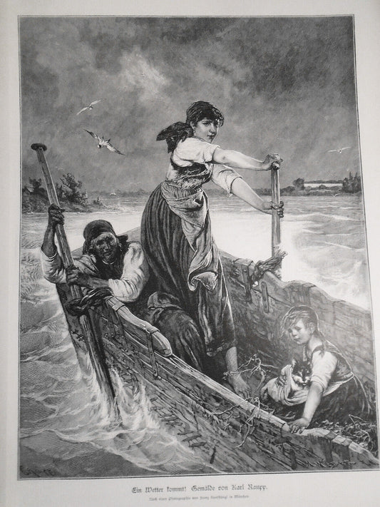 Ein Wetter Kommt, Gemälde von Karl Raupp --  1884 Original print