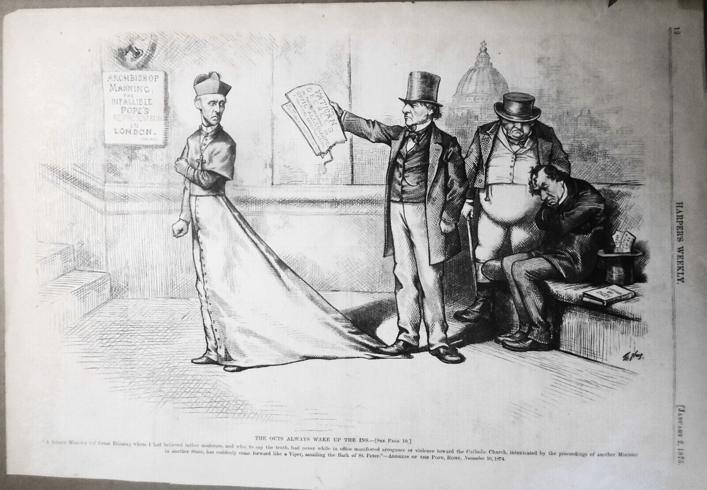 The Outs always wake up the Ins, by Thomas Nast Harper's Weekly, January 2, 1875