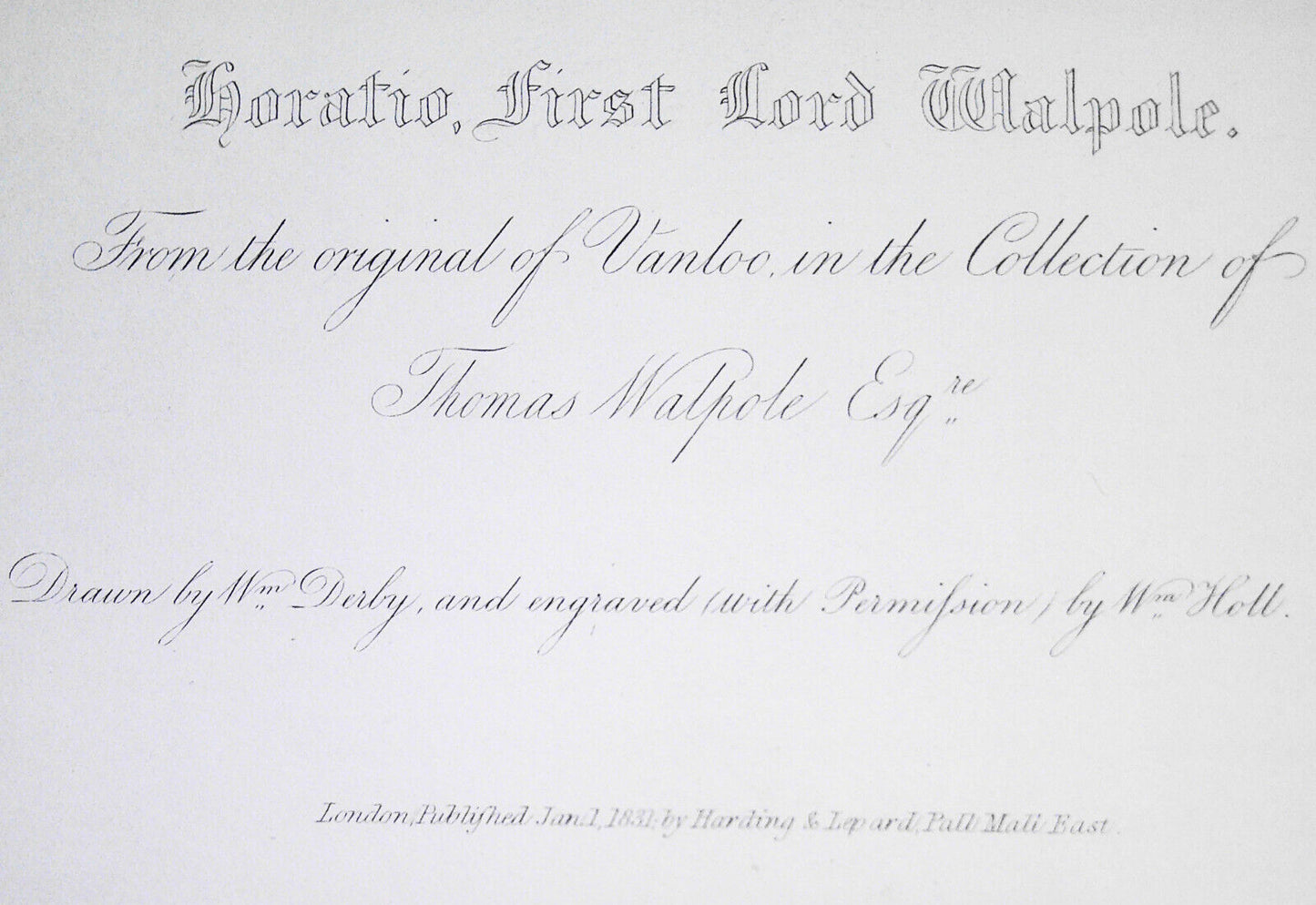 1831 Horatio Walpole - original engraving from Lodge's Portraits. 17x11 inches.