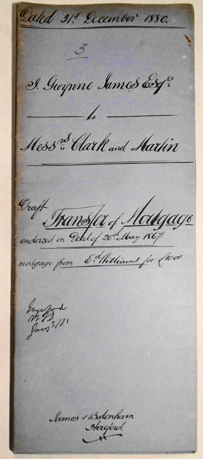 1880 Indenture - Transfer of Mortgage. Hereford, England.