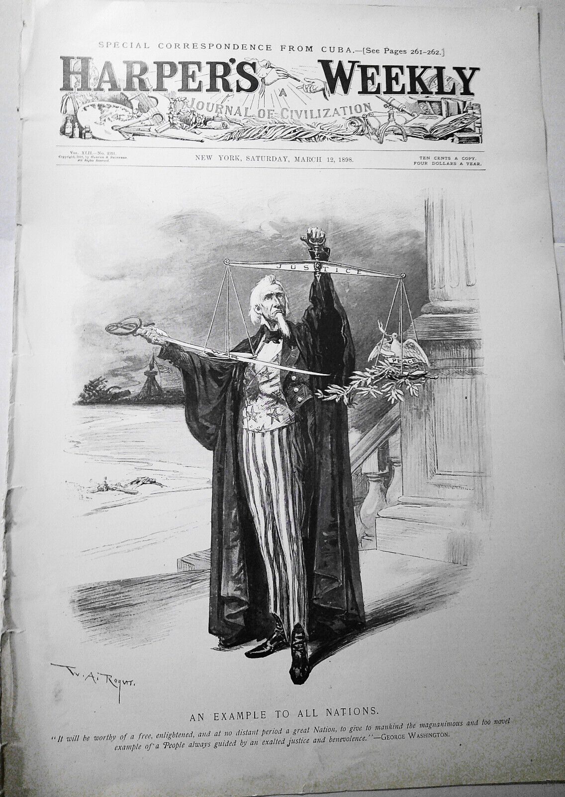 An Example To All Nations, by W. A. Rogers - Harper's Weekly March 12, 1898