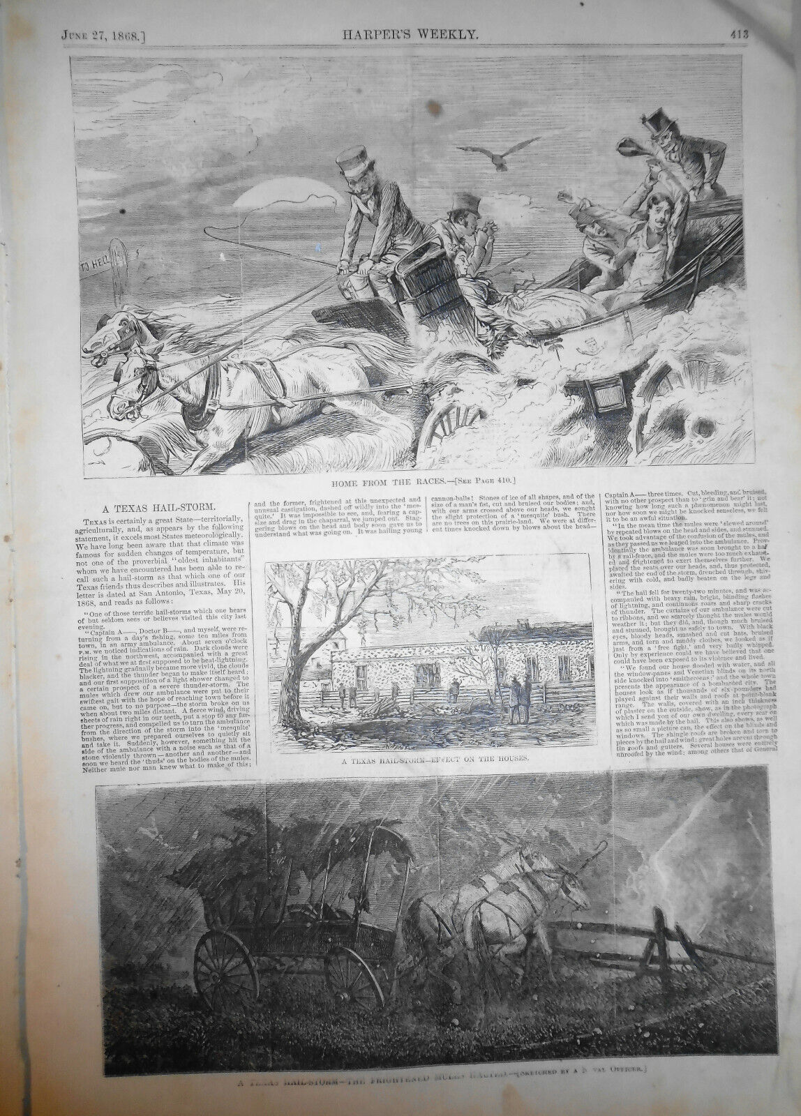 1868 Harper's Weekly: Duel Between Colored Men Near Savannah etc  Original Issue