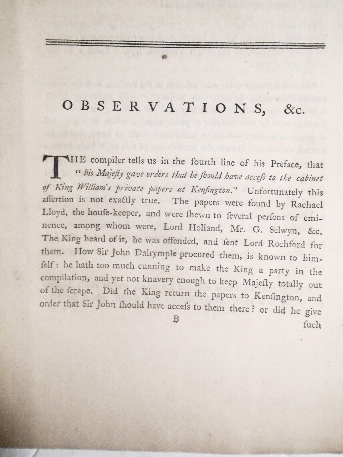 1773 Observations on ... "Memoirs of Great-Britain, by Sir John Dalrymple".