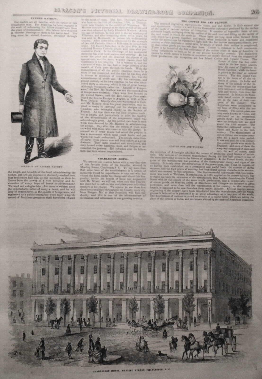 Gleason's Pictorial - April 24, 1852. Smithsonian Institute, Charleston Hotel...