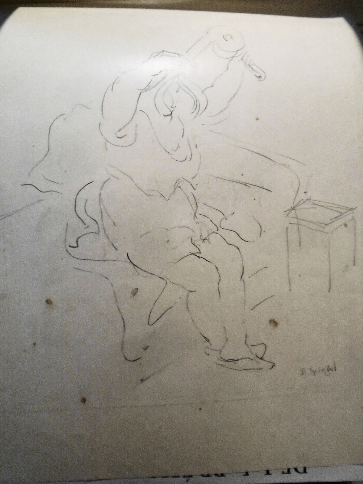 Doris Spiegel (1907-1982) -  signed drawing [untitled, woman drying hair]