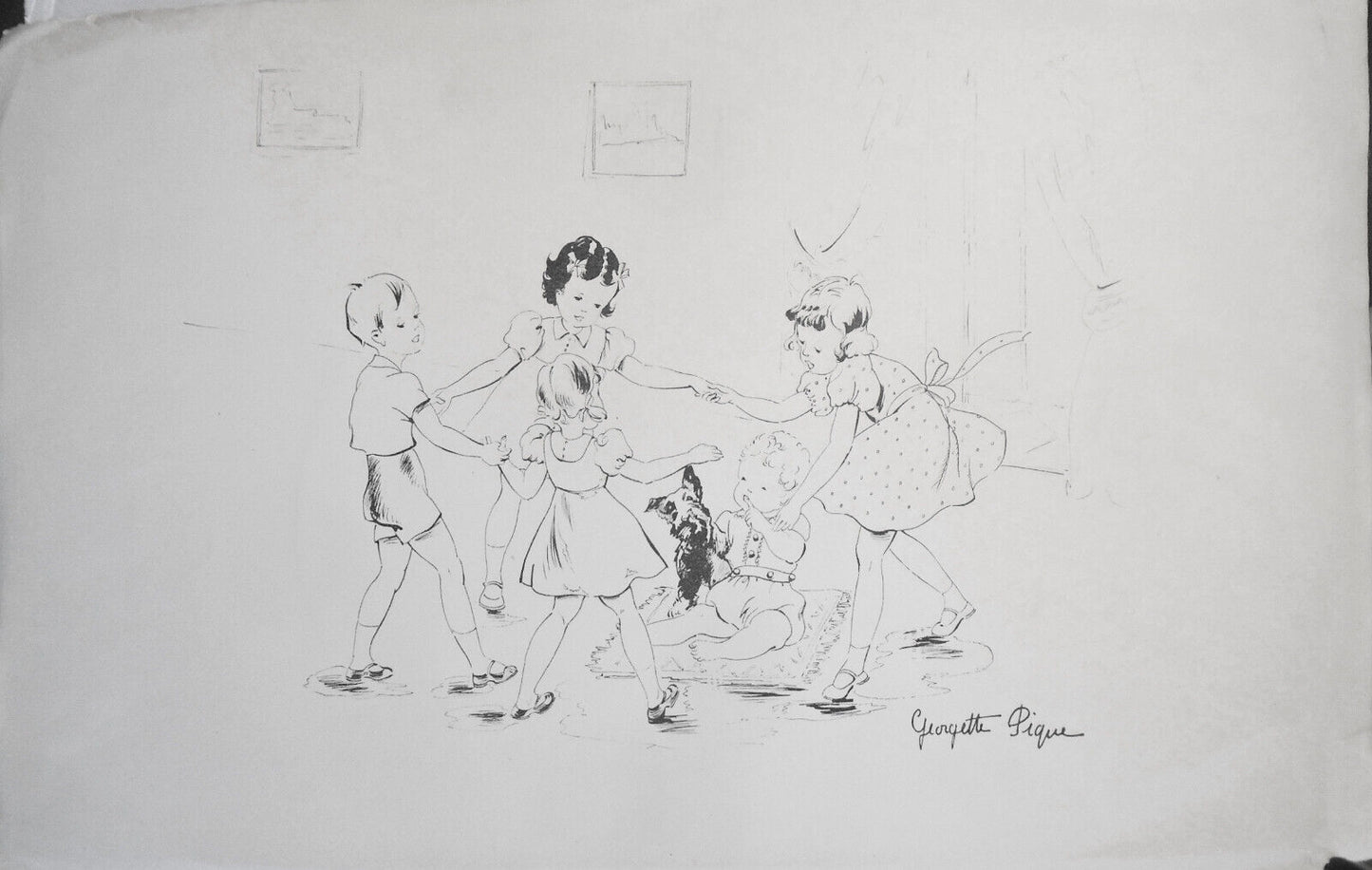 Georgette Pique sketch - Ring Around the Rosie - 20x13"