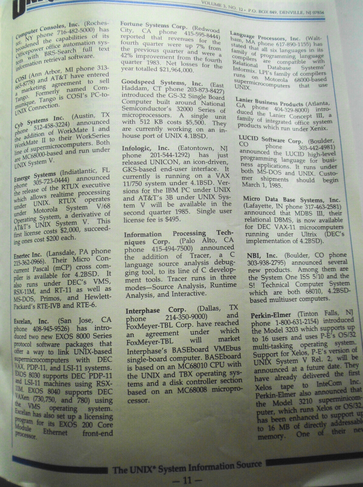 UNIQUE,  Vol. 3, No.  12, 1985 - The UNIX System Information Source