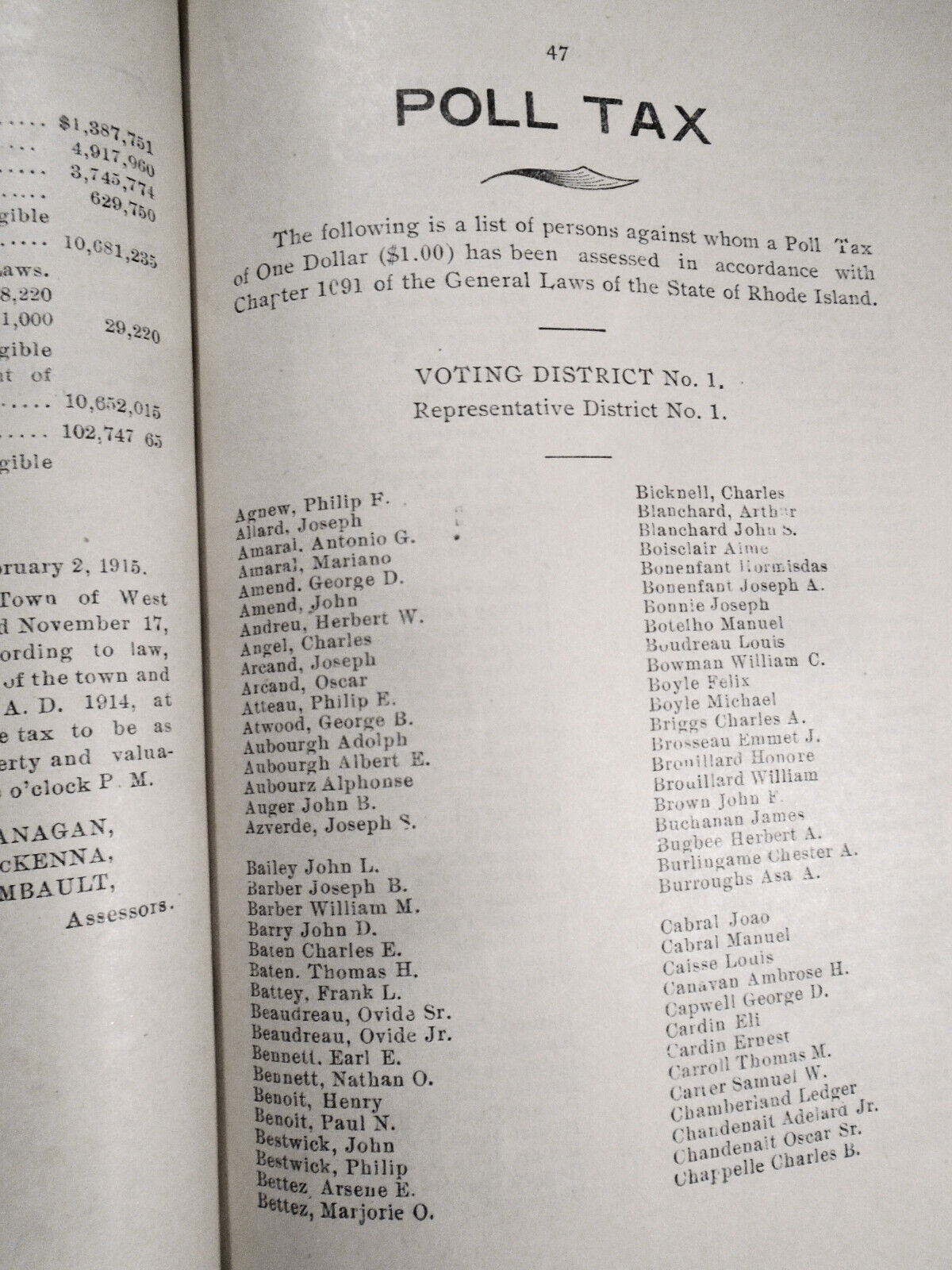1914 West Warwick town tax as assessed and apportioned on the inhabitants...