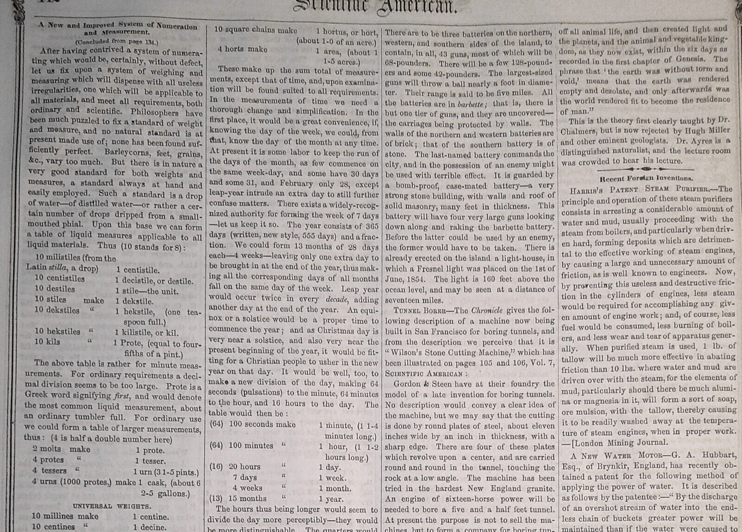 Scientific American, January 12, 1856. New system of Numeration and Measurement
