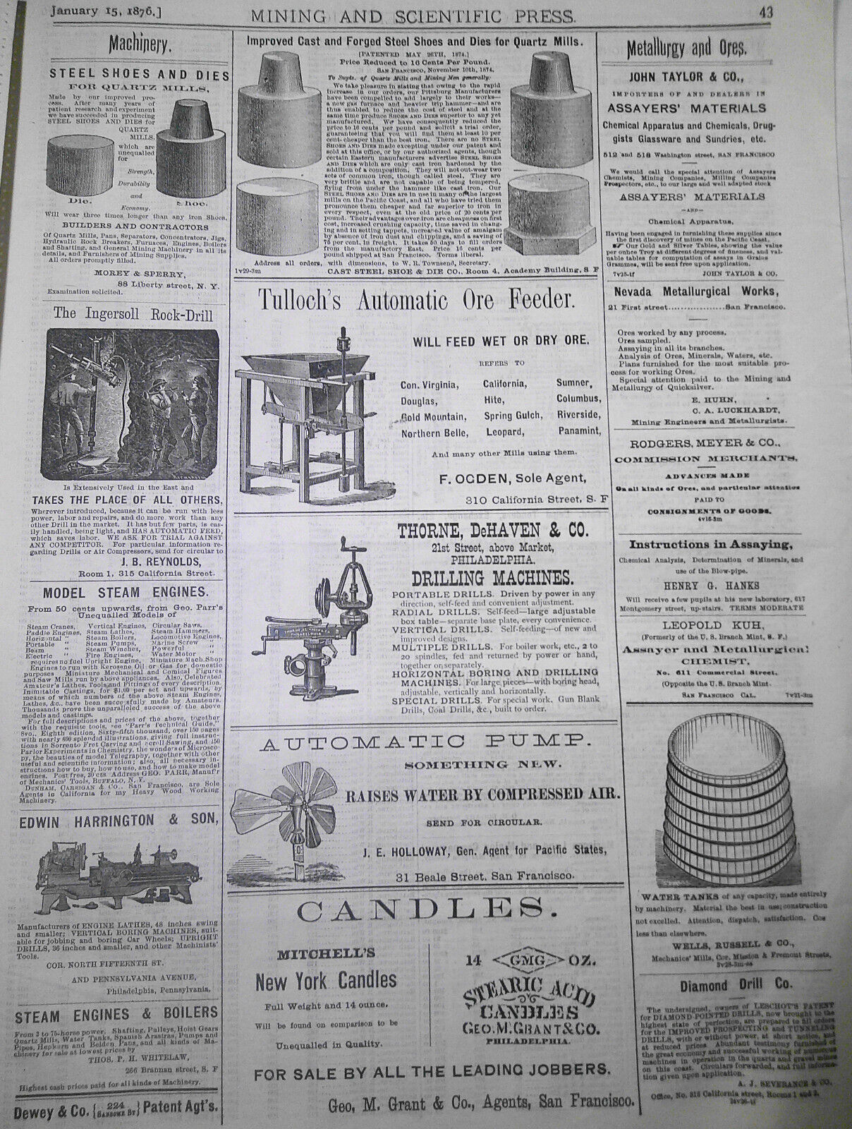 Mining and Scientific Press January 15, 1876. Yellowstone Lake; Colorado Bullion