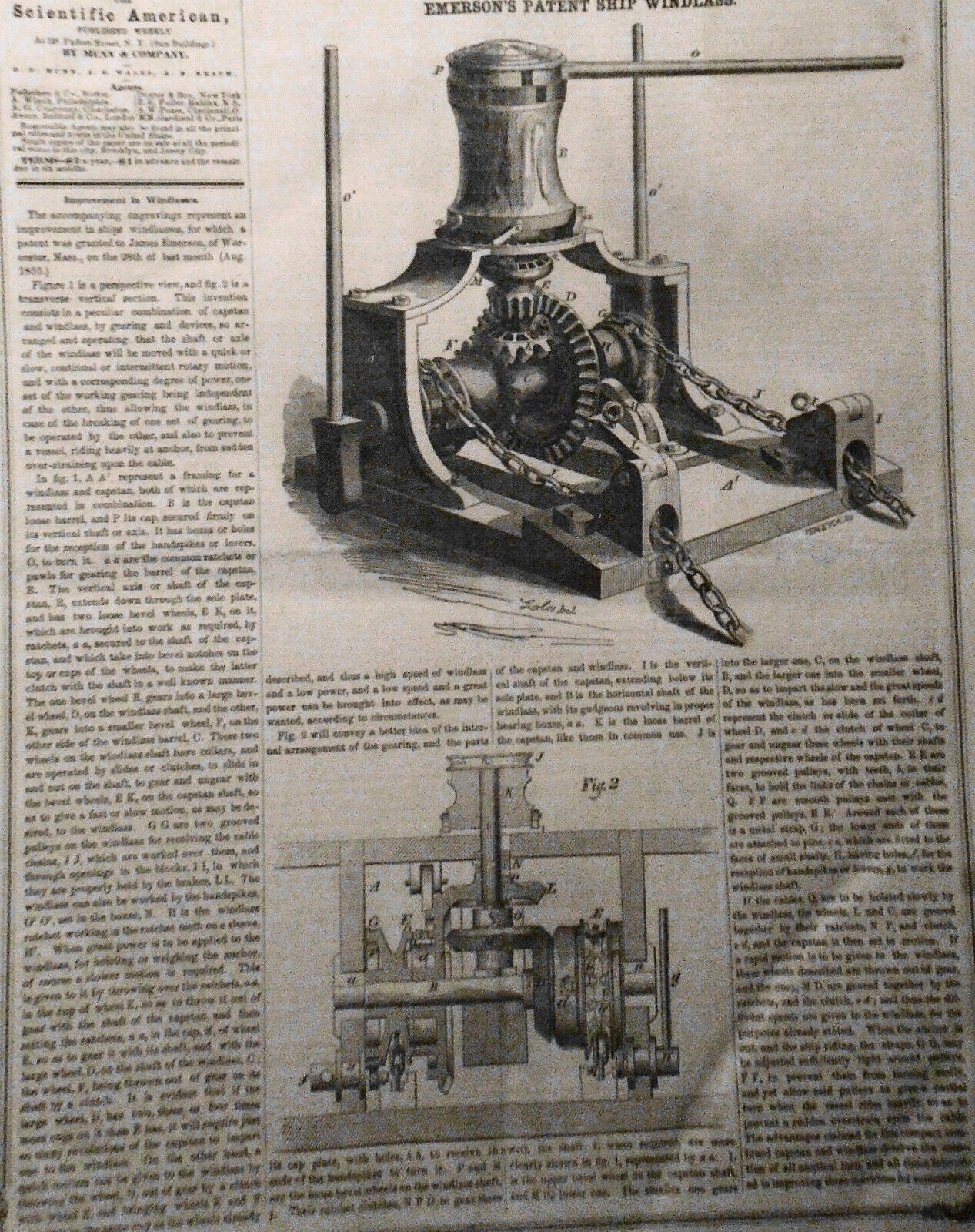 Scientific American September 29, 1855. Telegraph history; windlasses, windmills