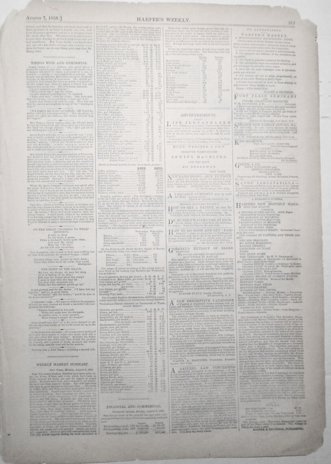 The Delights of Spending the Summer in the Country -- Harper's Weekly, 1858