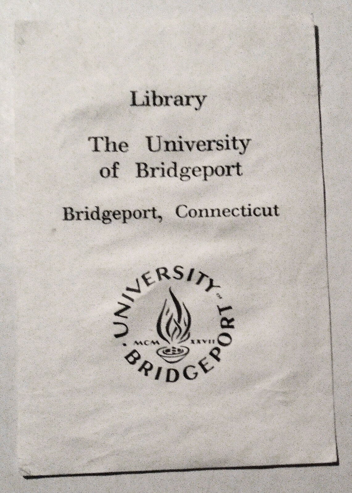 University of Bridgeport, Library - Ex Libris Bookplate- Bridgeport, Connecticut