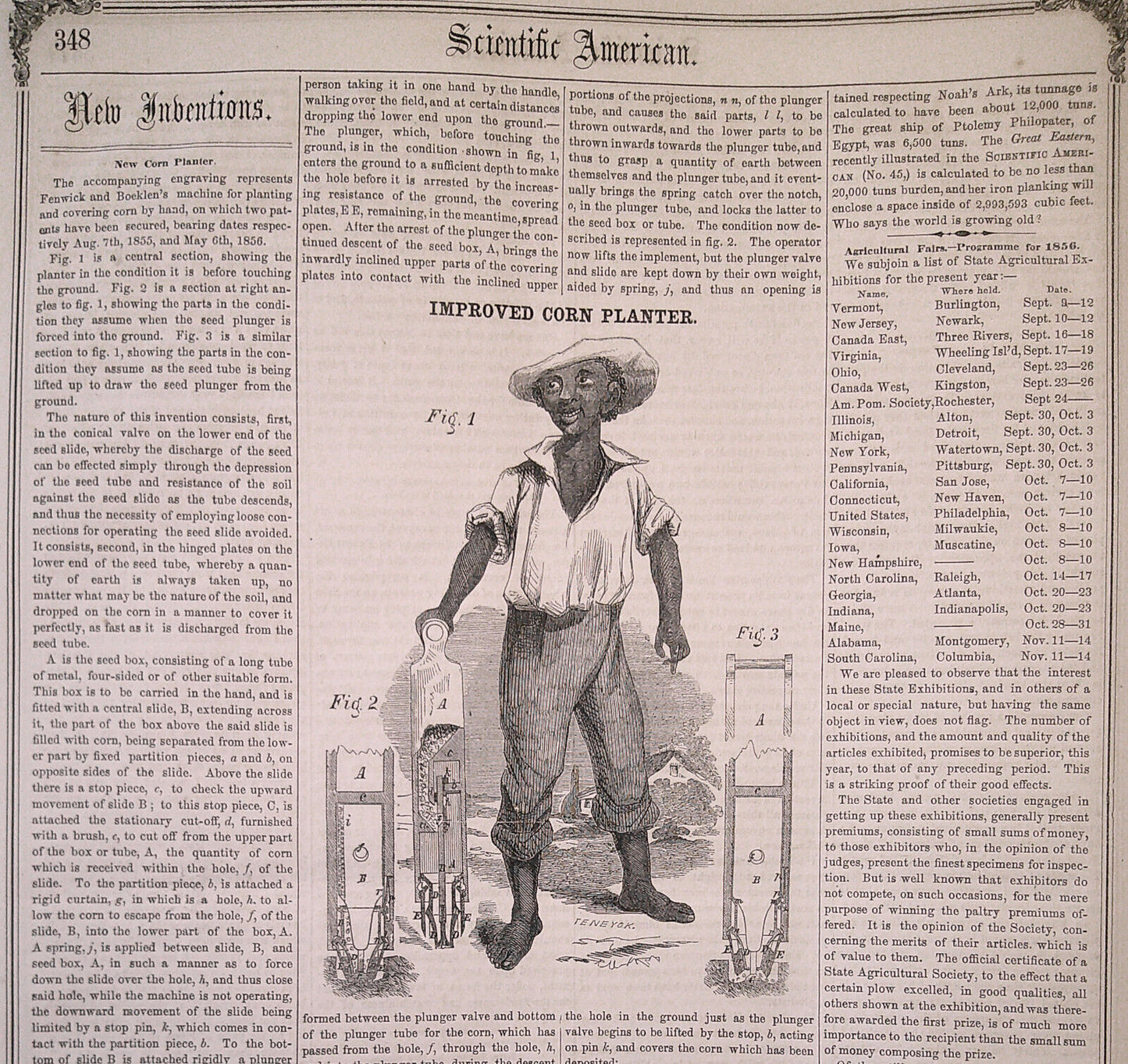 Scientific American, July 12, 1856. Corn planter; oscillating engines; gold etc