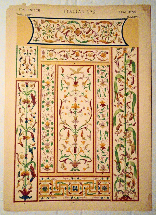 1868 ITALIAN No. 2 by Owen Jones - Color Lithograph from The Grammar of Ornament