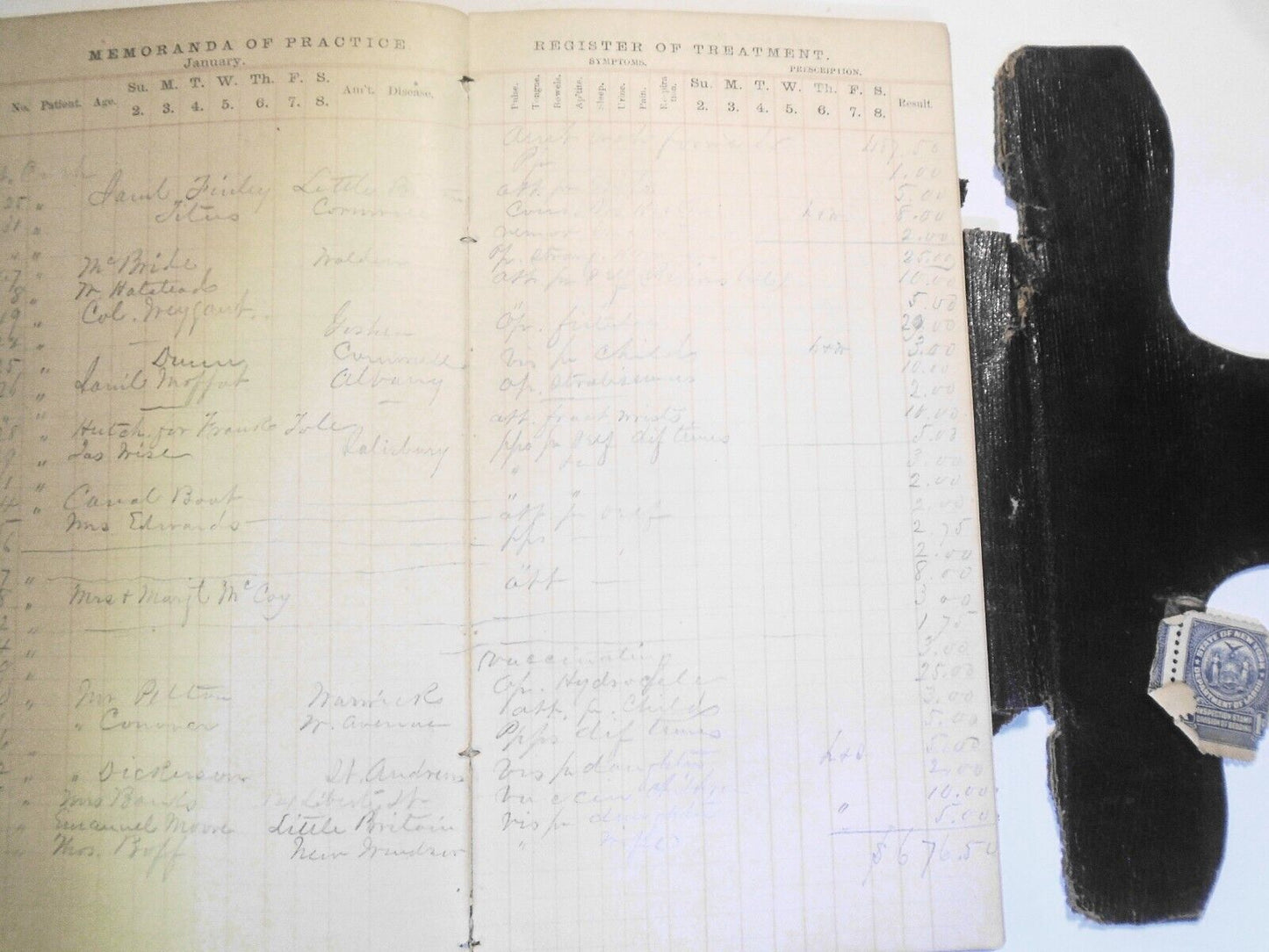 Physician's Hand-Book of Practice 1859 of Dr Smith Ely, Newburgh 1860-66 records