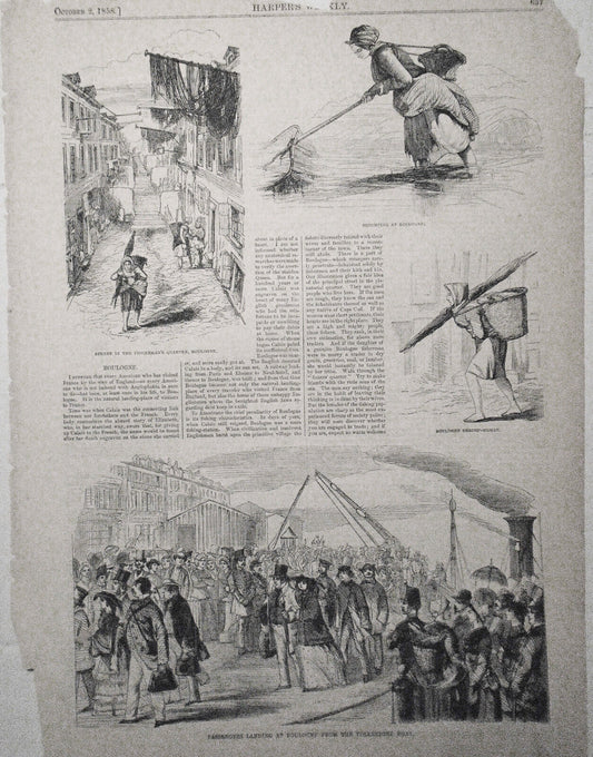 Boulogne -- Story & 4 Prints - Harper's Weekly - October 2, 1858 Original