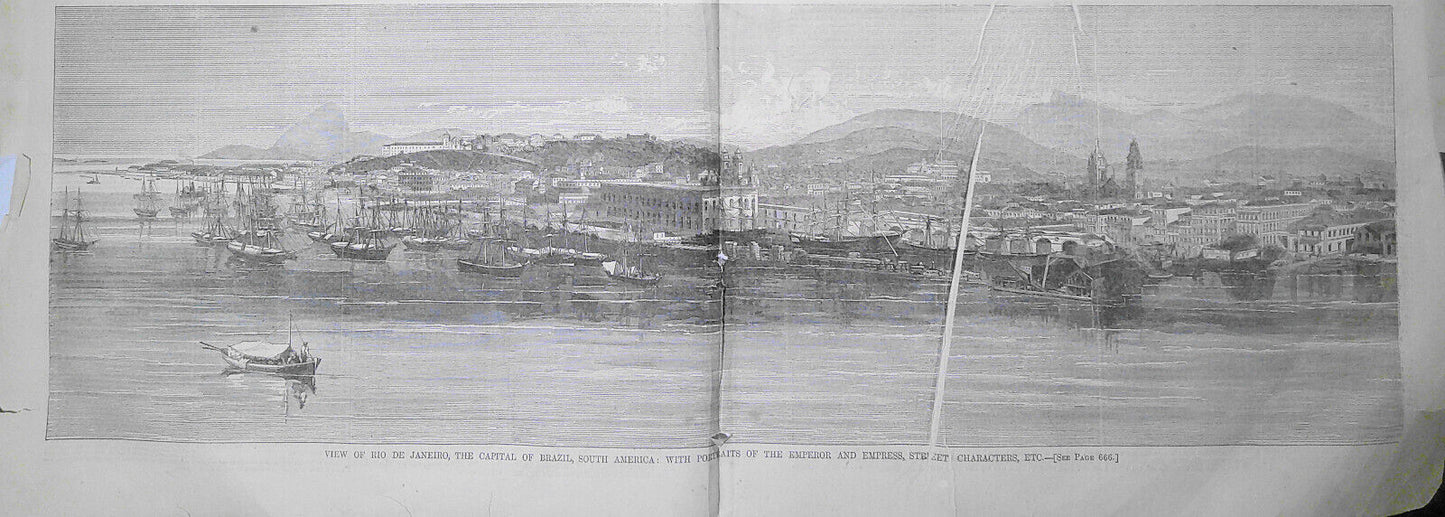 Rio de Janeiro, Brazil -  Harper's Weekly, 1865 - original double-page print