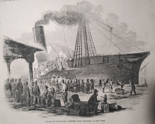 Arrival of steamer Cherokee from California at New York + Emerson -1852 2 prints